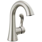 Delta Esato 1.2 GPM Single Hole Bathroom Faucet with Push Pop-Up Drain Assembly and Optional Escutcheon Plate SpotShield Brushed Nickel